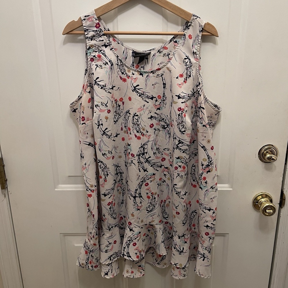 Lane Bryant Cream Floral Print Sleeveless Tunic